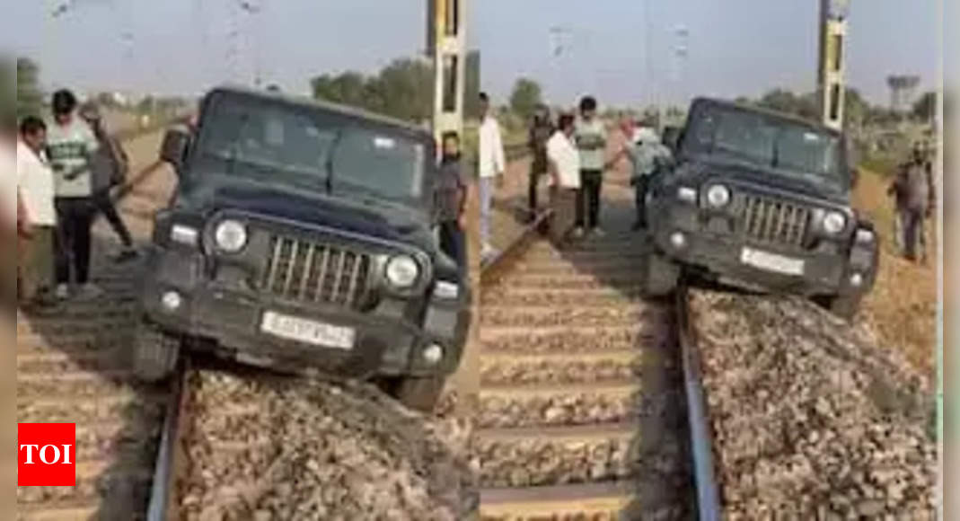 Watch: Stunt with Mahindra Thar on railway tracks goes wrong after vehicle gets stuck | Jaipur News